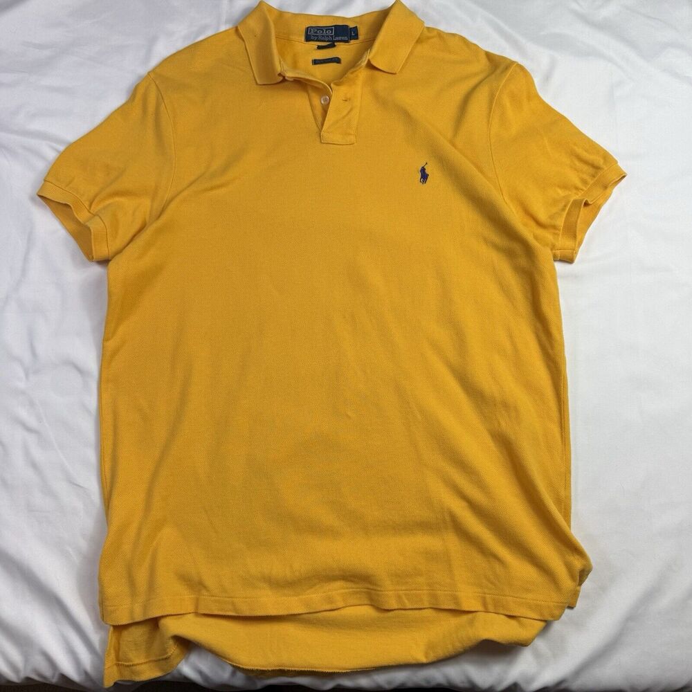 Vintage Polo Ralph Lauren Mens Large Yellow Short Sleeve Cotton Rugby Lakers